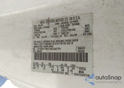 2001 Ford F-150 Lariat/Xl/Xlt from USA, damaged, VIN 1FTRX17W11KC66779